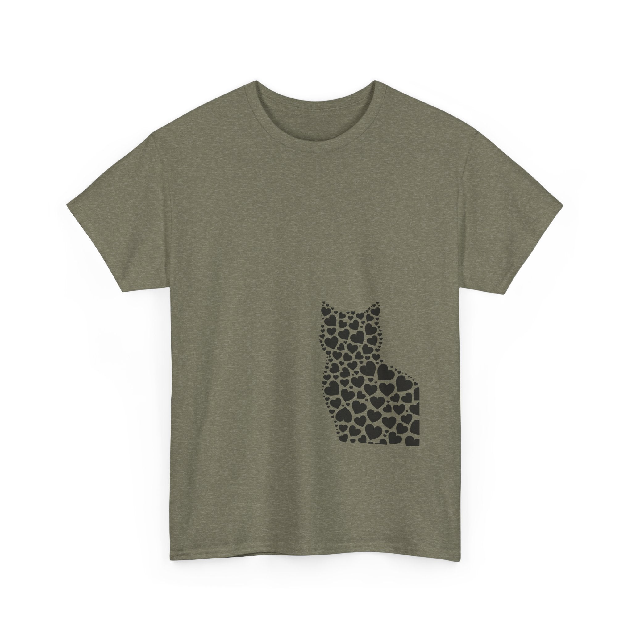 Corner Cat Heart Silhouette Tee — Minimalist Cat Lover Valentine T-Shirt