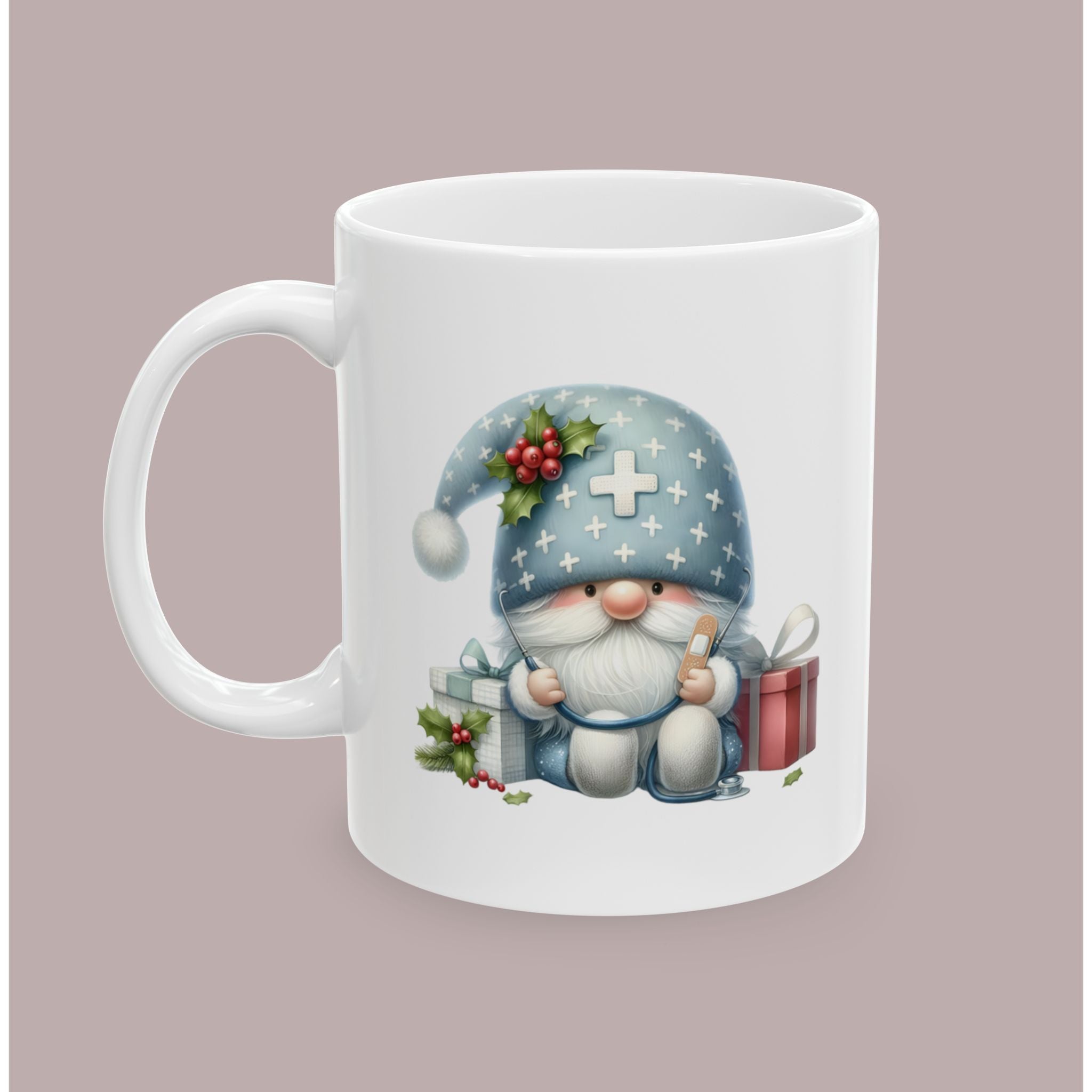 "Gnomebody Cares Like You Do" Christmas Gnome Ceramic Healthcare Worker Mug – Holiday Coffee Cup (11oz & 15oz)