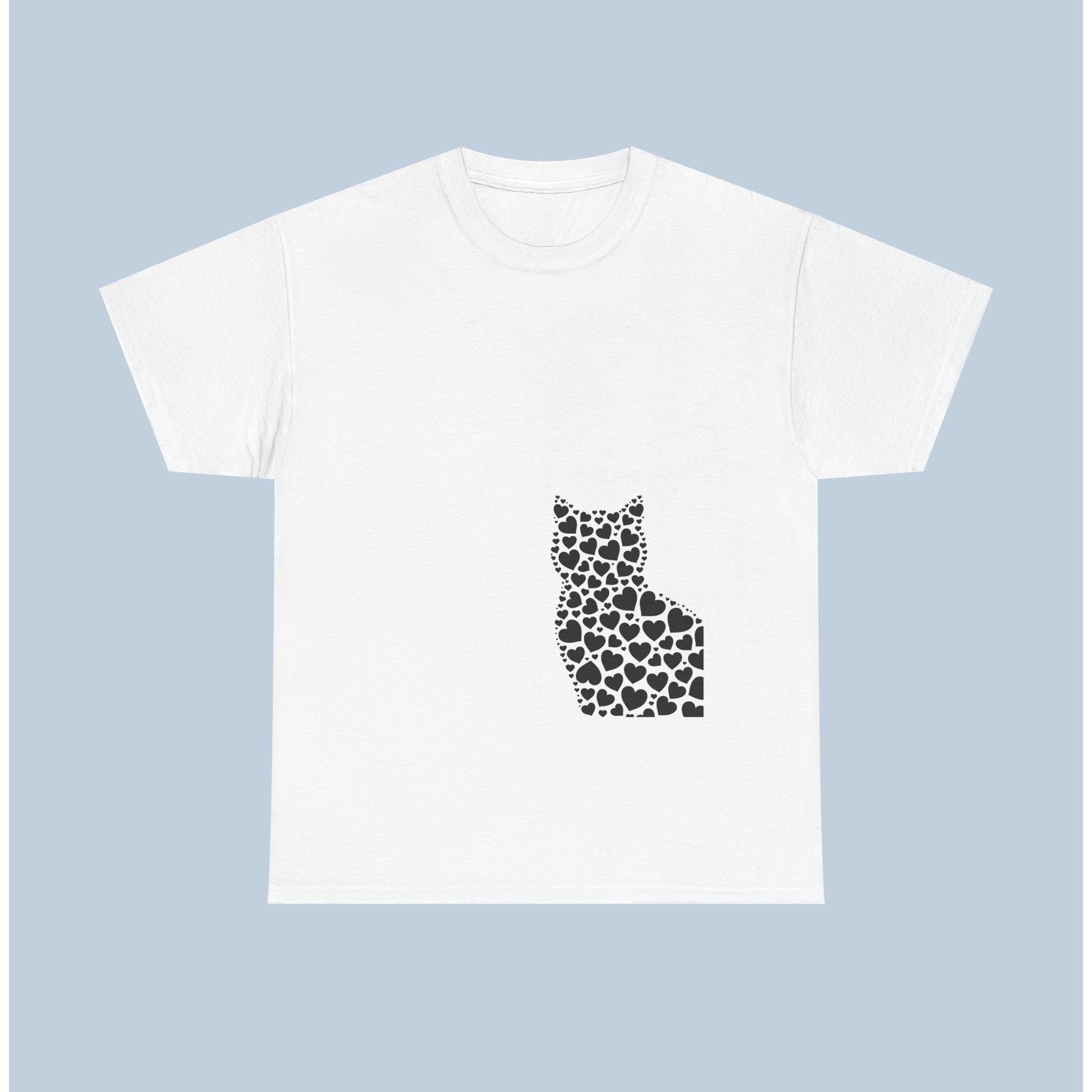 Corner Cat Heart Silhouette Tee — Minimalist Cat Lover Valentine T-Shirt