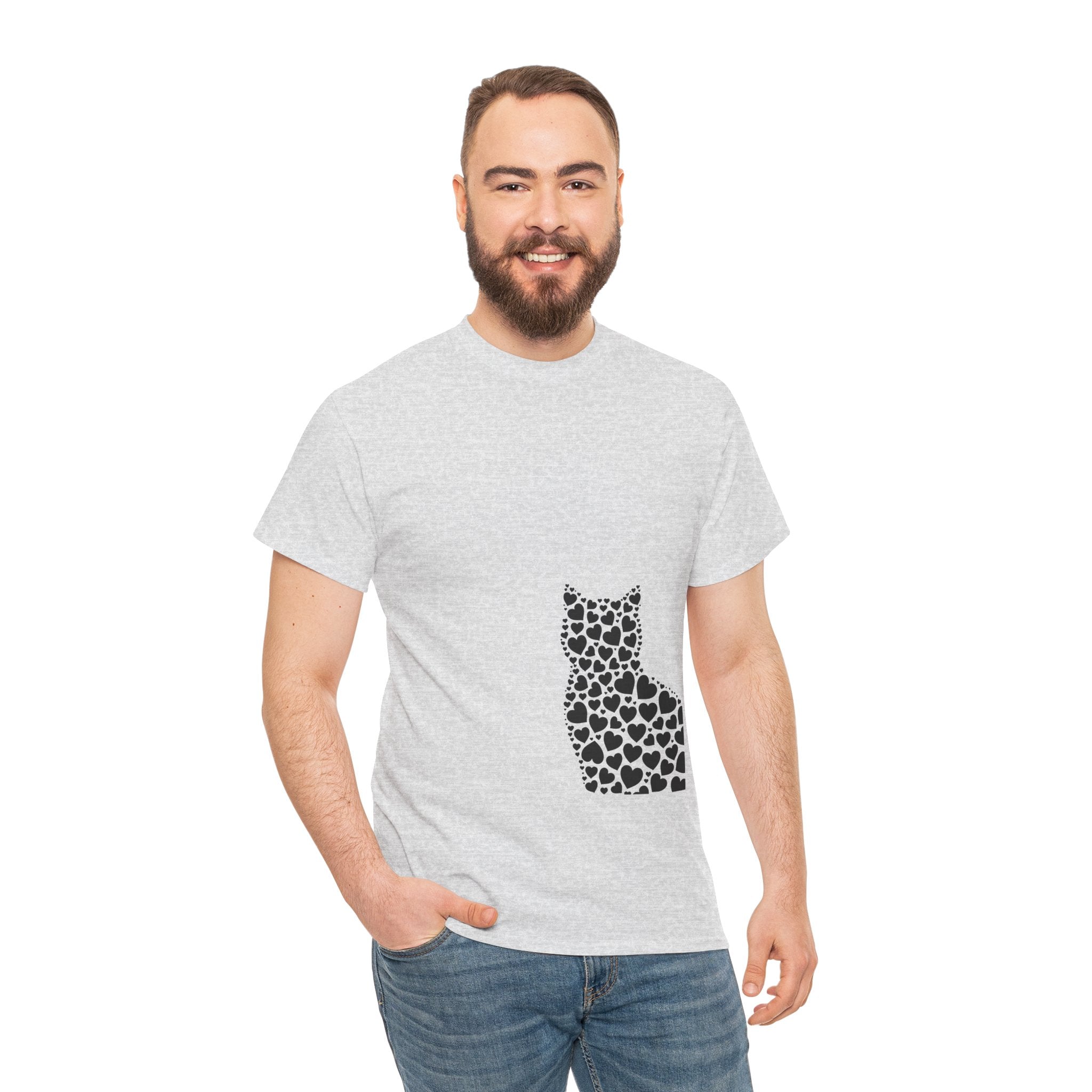 Corner Cat Heart Silhouette Tee — Minimalist Cat Lover Valentine T-Shirt