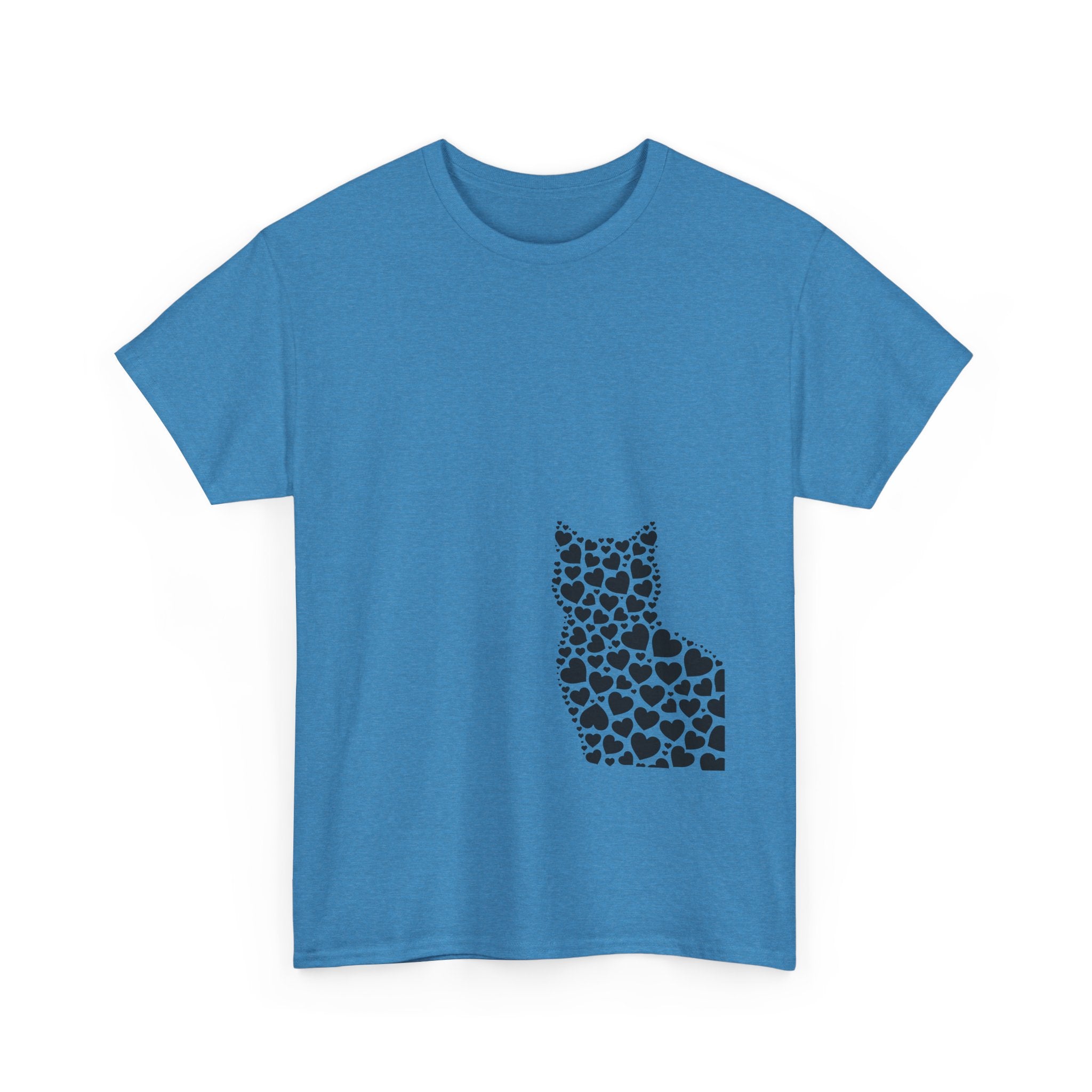 Corner Cat Heart Silhouette Tee — Minimalist Cat Lover Valentine T-Shirt
