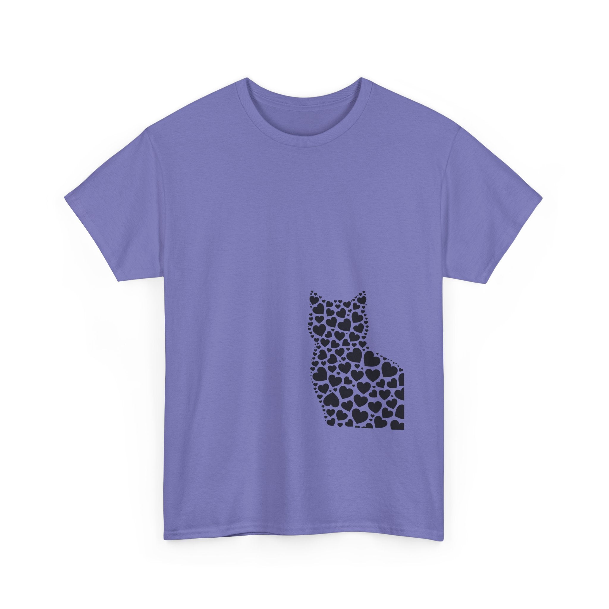 Corner Cat Heart Silhouette Tee — Minimalist Cat Lover Valentine T-Shirt