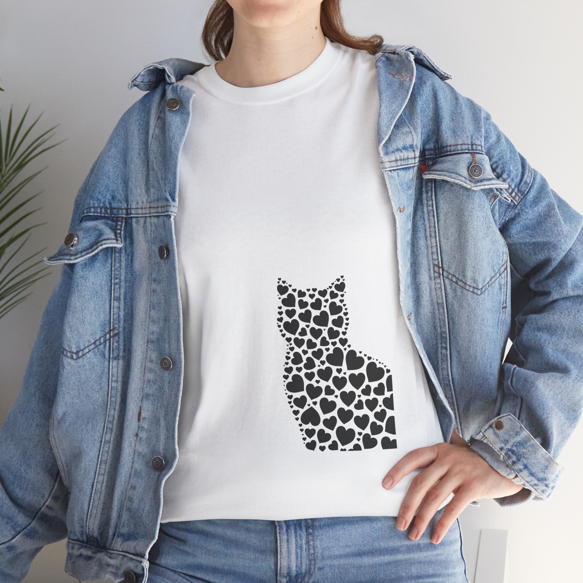 Corner Cat Heart Silhouette Tee — Minimalist Cat Lover Valentine T-Shirt