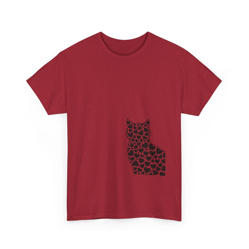 Corner Cat Heart Silhouette Tee — Minimalist Cat Lover Valentine T-Shirt