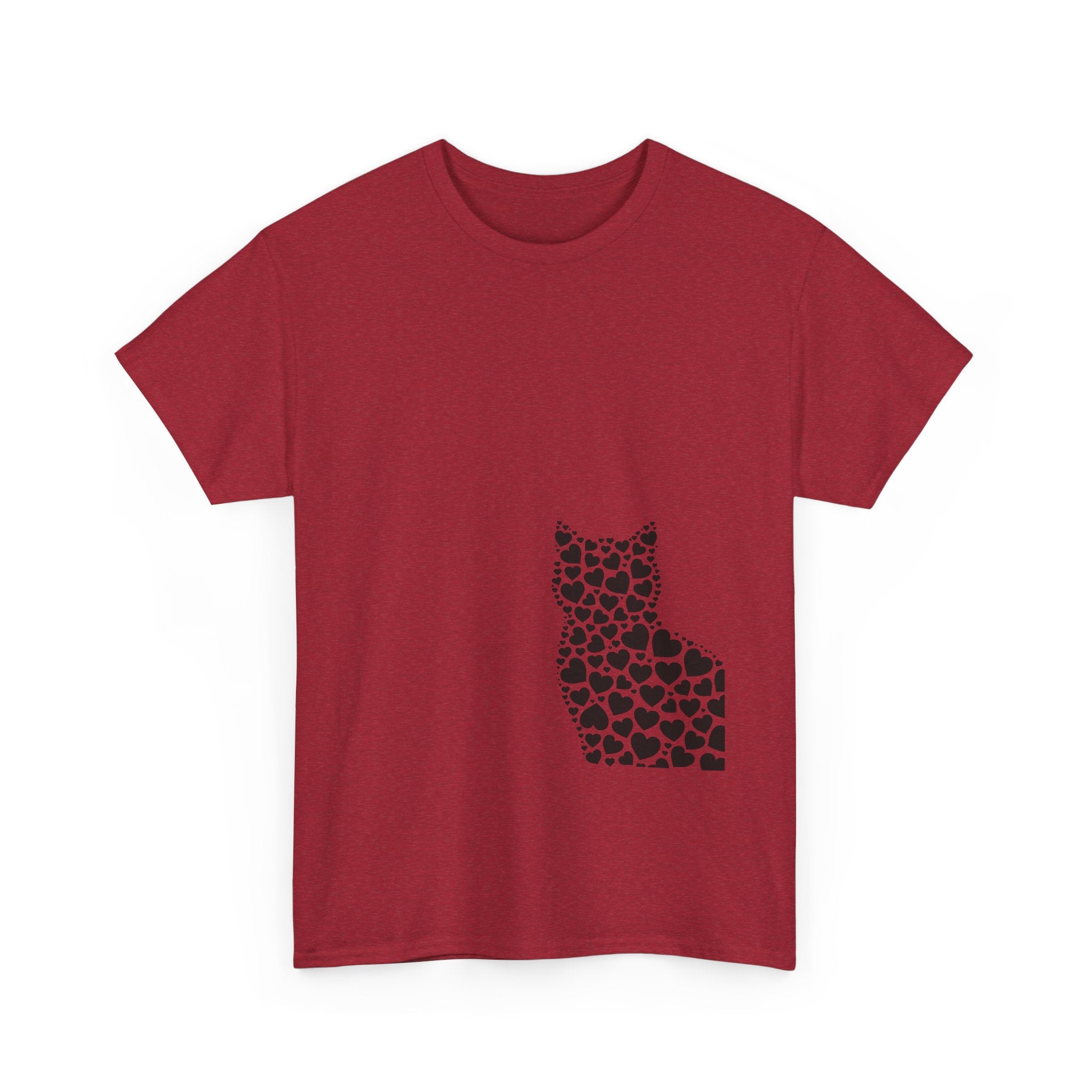 Corner Cat Heart Silhouette Tee — Minimalist Cat Lover Valentine T-Shirt