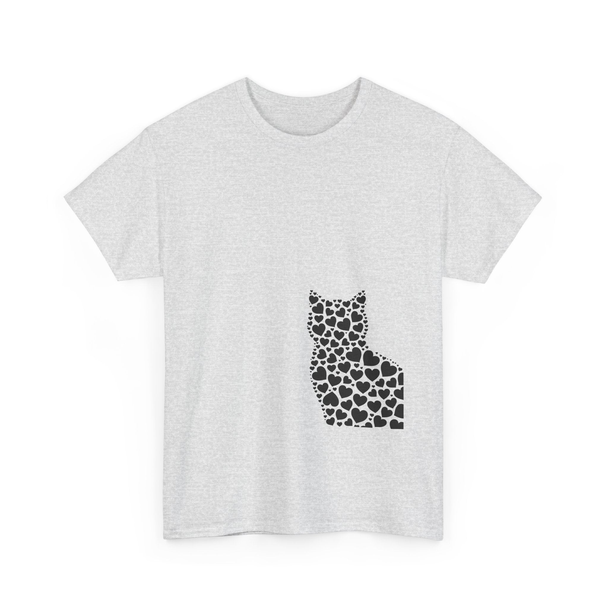 Corner Cat Heart Silhouette Tee — Minimalist Cat Lover Valentine T-Shirt