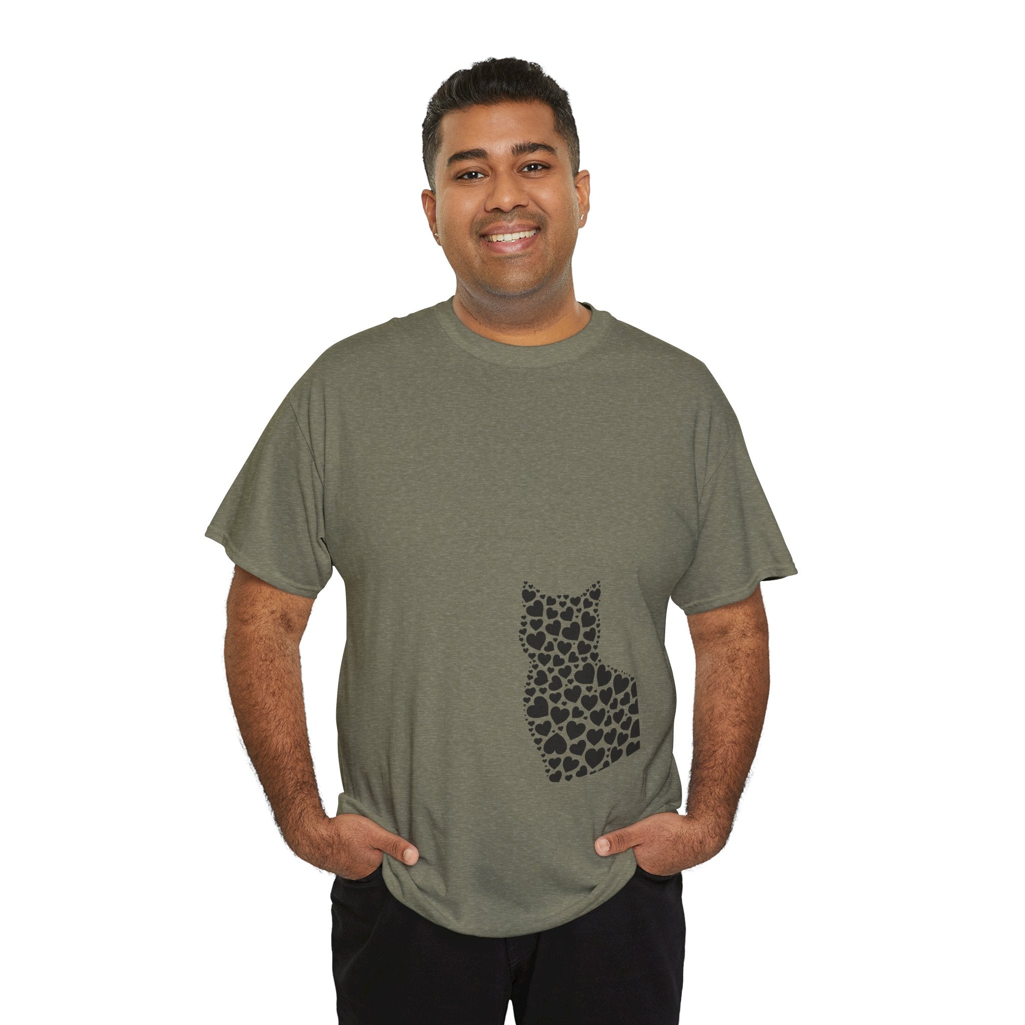 Corner Cat Heart Silhouette Tee — Minimalist Cat Lover Valentine T-Shirt